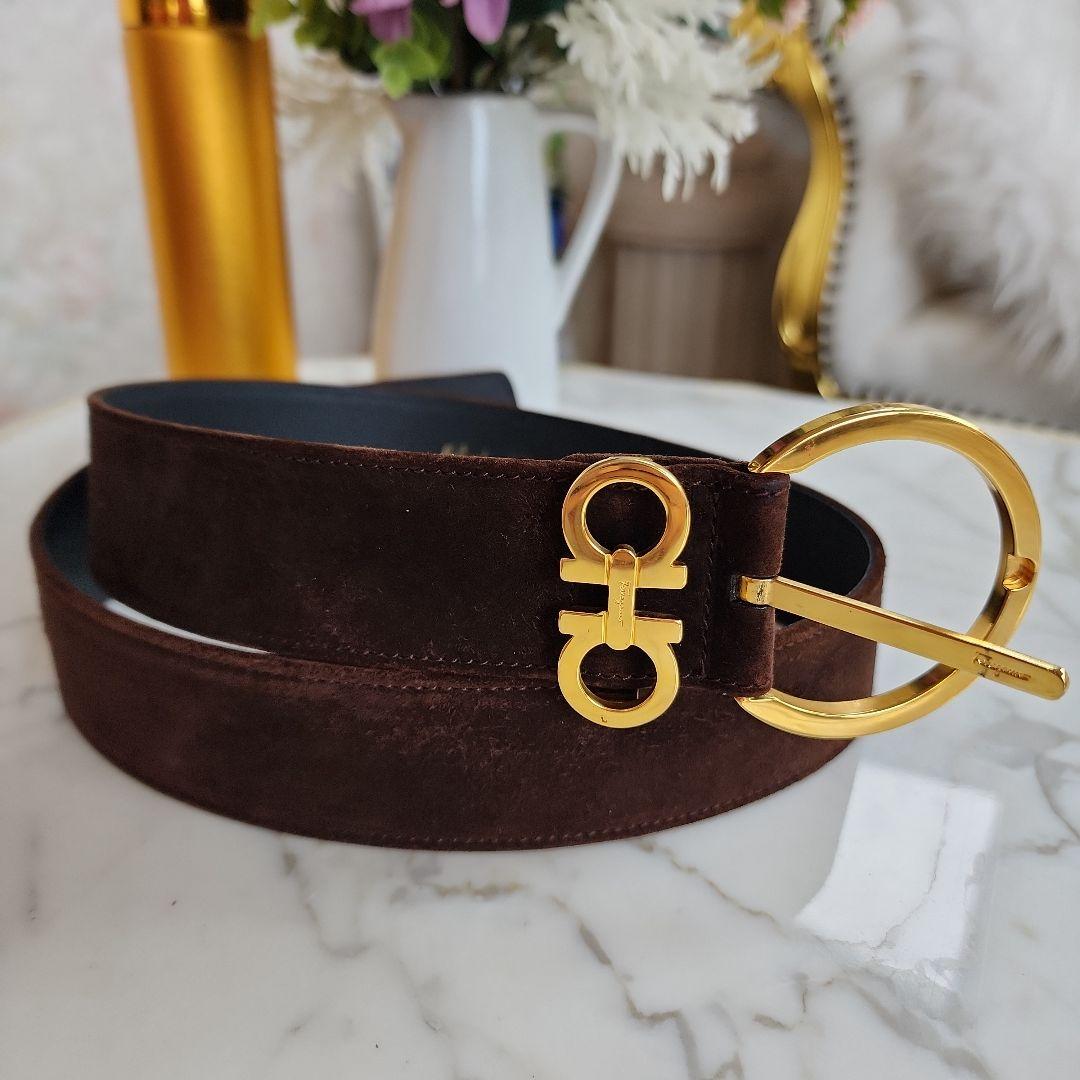 Salvatore FERRAGAMO スエード ベルト ゴールドバックル