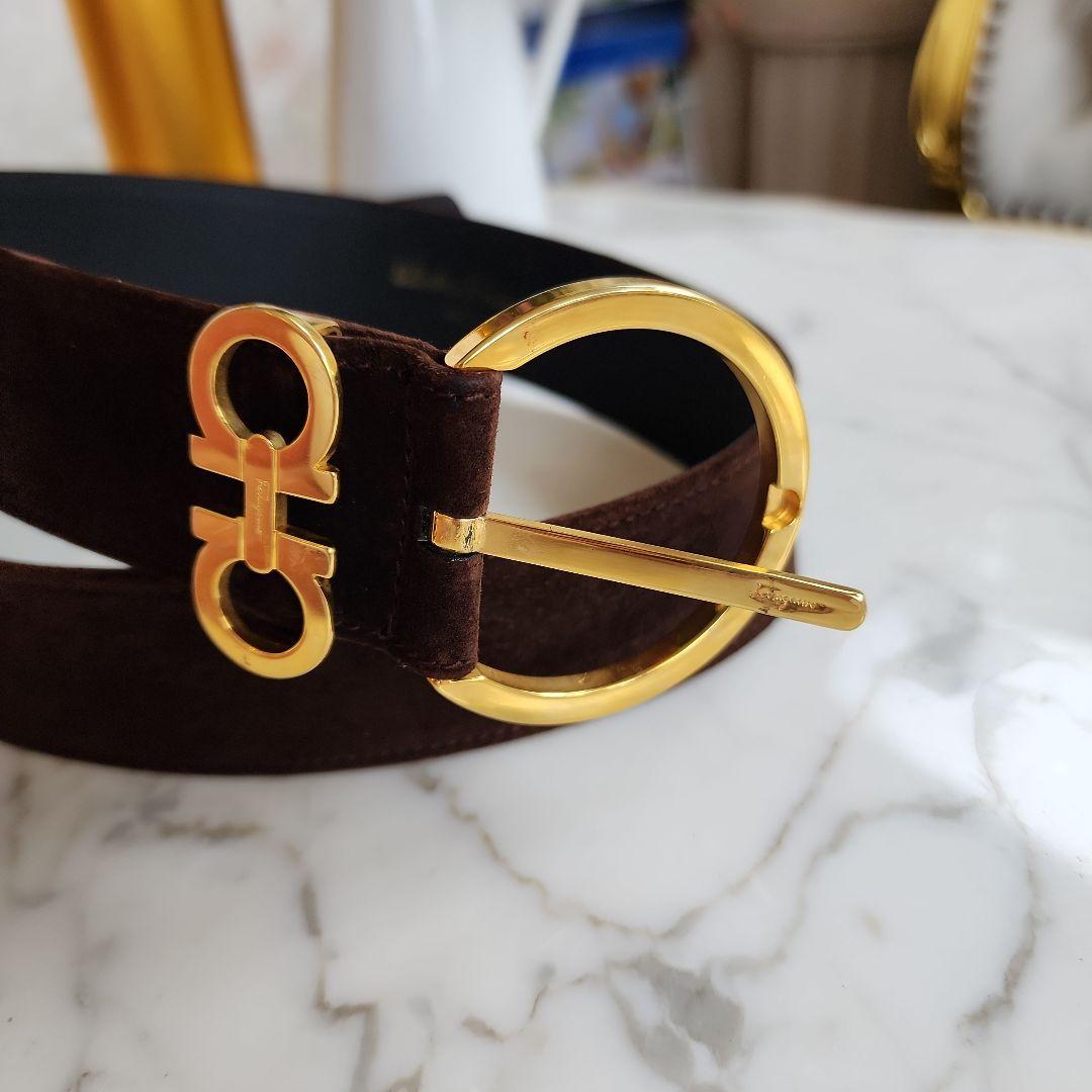 Salvatore FERRAGAMO スエード ベルト ゴールドバックル