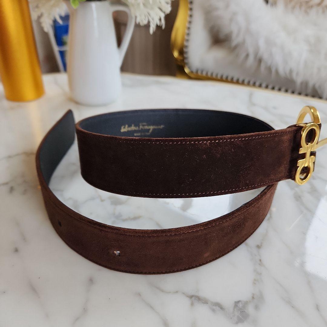 Salvatore FERRAGAMO スエード ベルト ゴールドバックル