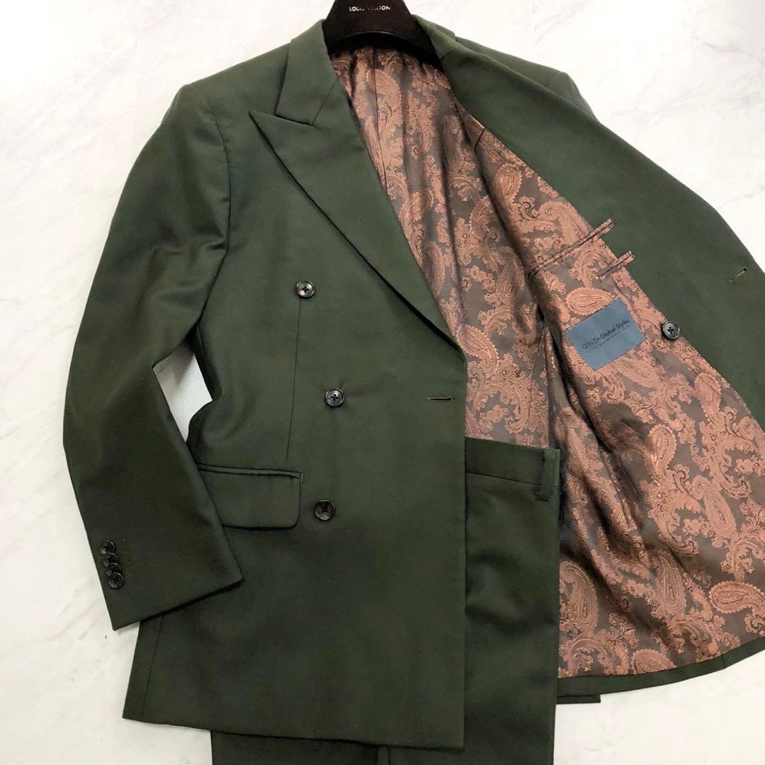 極美品✨銀座グローバルスタイル×カノニコ生地 ダブル オーダースーツ ペイズリー