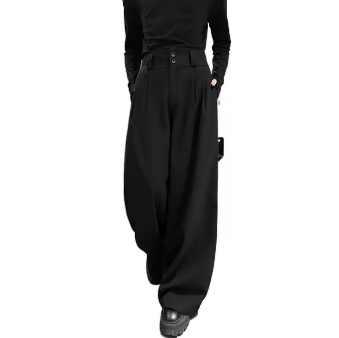 変形ワイドパンツ　スラックス　ブラック　2タック
