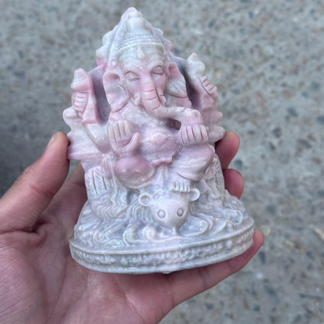 天然石ピンクオパールのガネーシャ　置物　ご購入前に在庫確認必要G.151