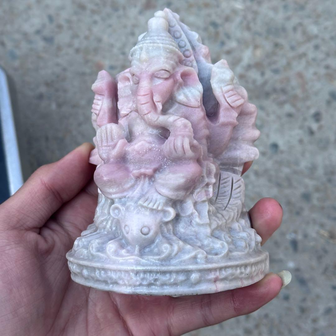 天然石ピンクオパールのガネーシャ　置物　ご購入前に在庫確認必要G.151