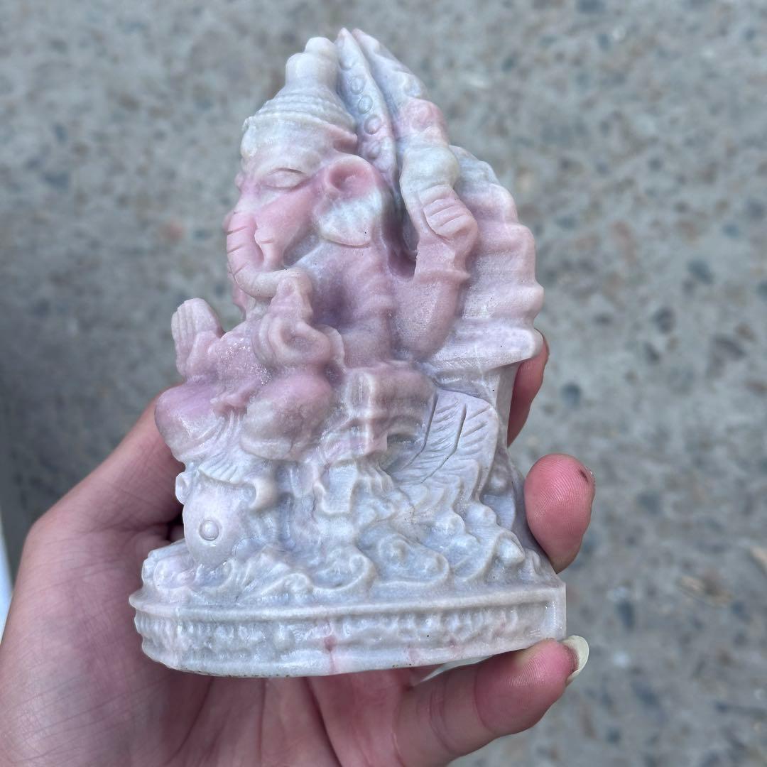 天然石ピンクオパールのガネーシャ　置物　ご購入前に在庫確認必要G.151