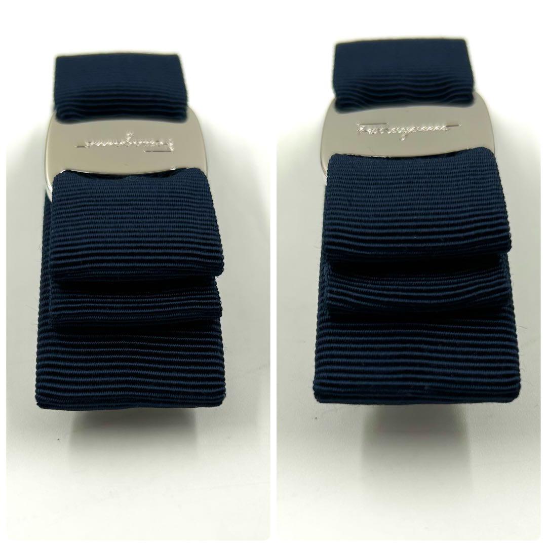 未使用保管品 フェラガモ 530 バレッタ ヴァラリボン ヘアアクセ ネイビー