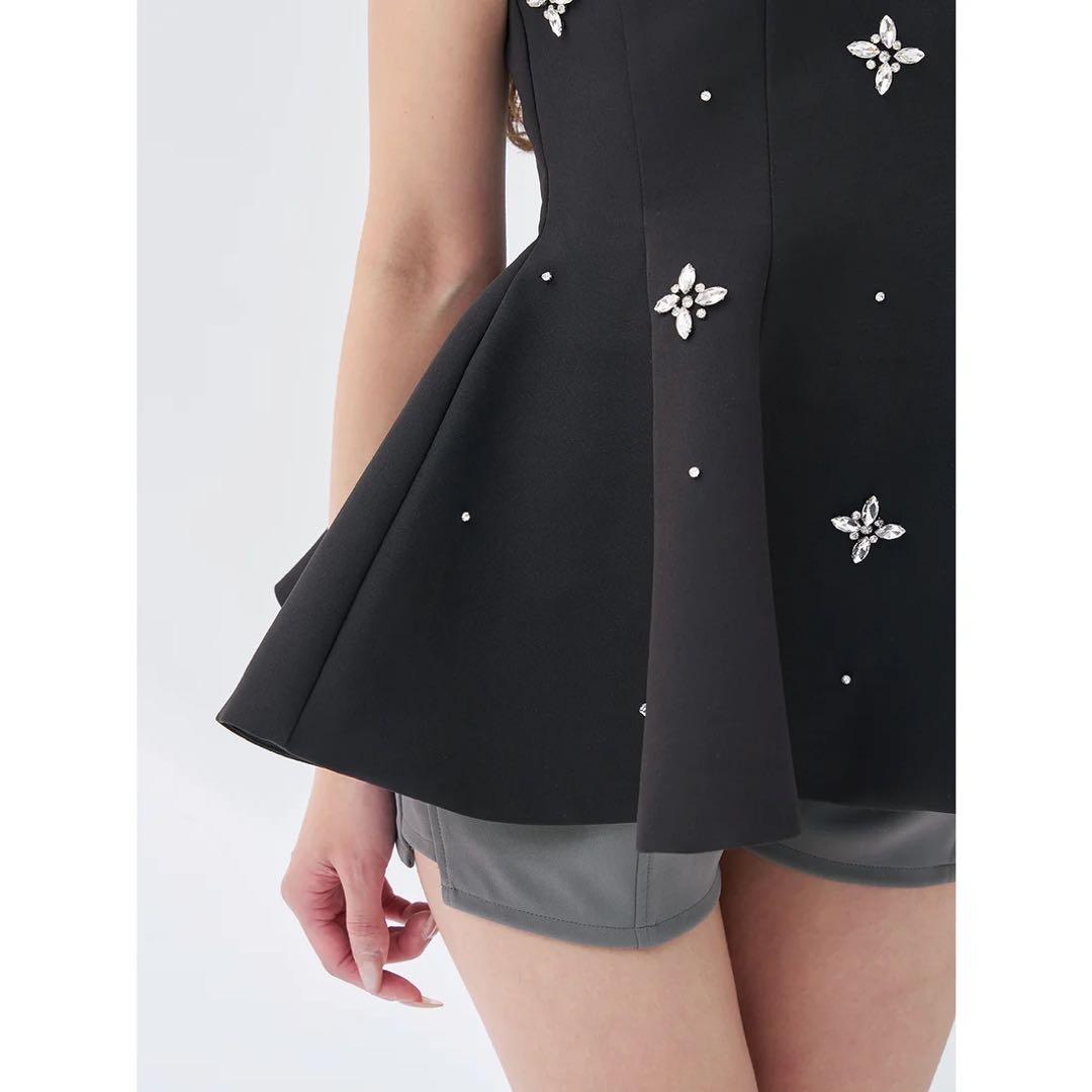 新品タグ付 ダーリッチ ビジューフレアバルーンミニドレス フリー ブラック