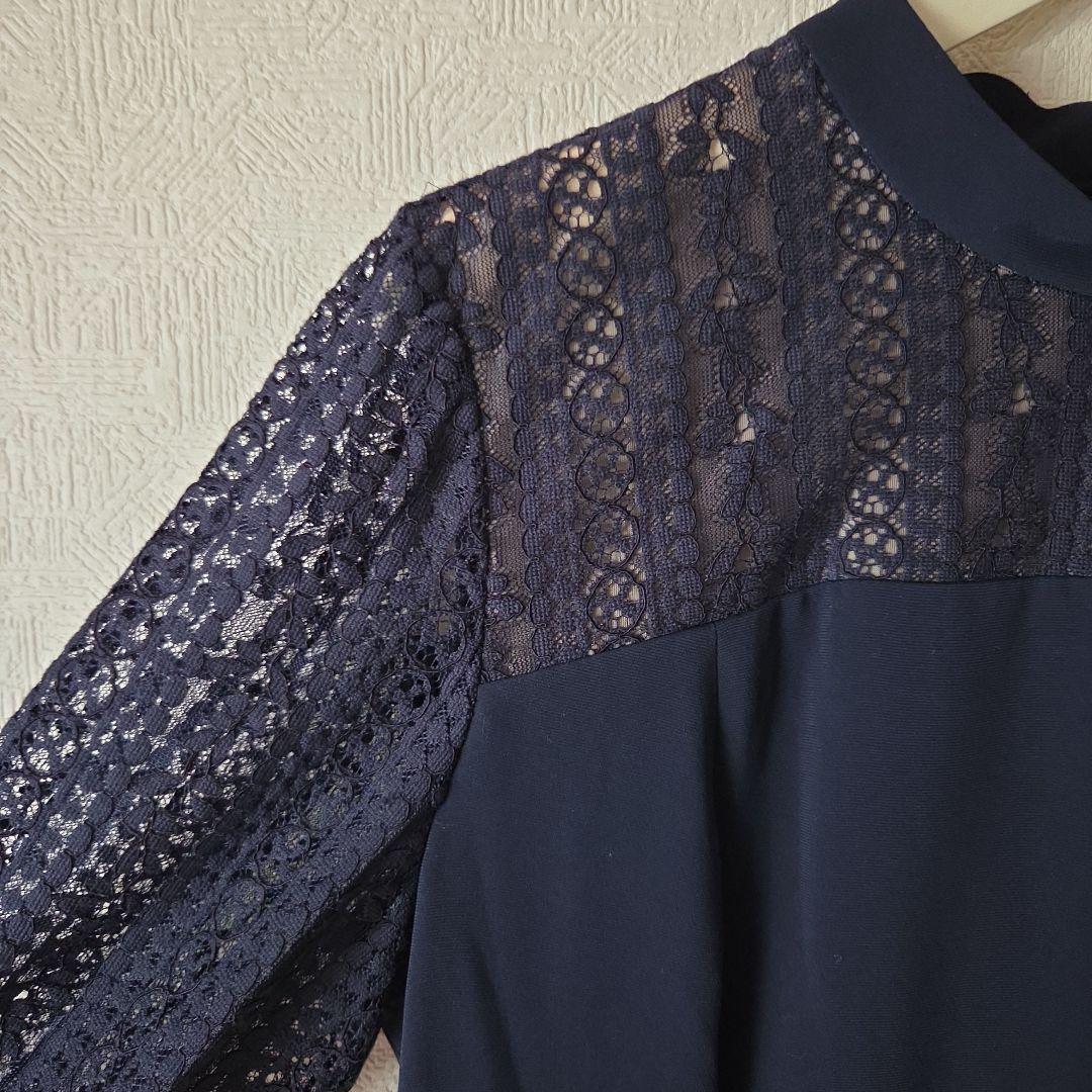 23区☆ワンピース ネイビー レース袖 パーティードレス セレモニー 40