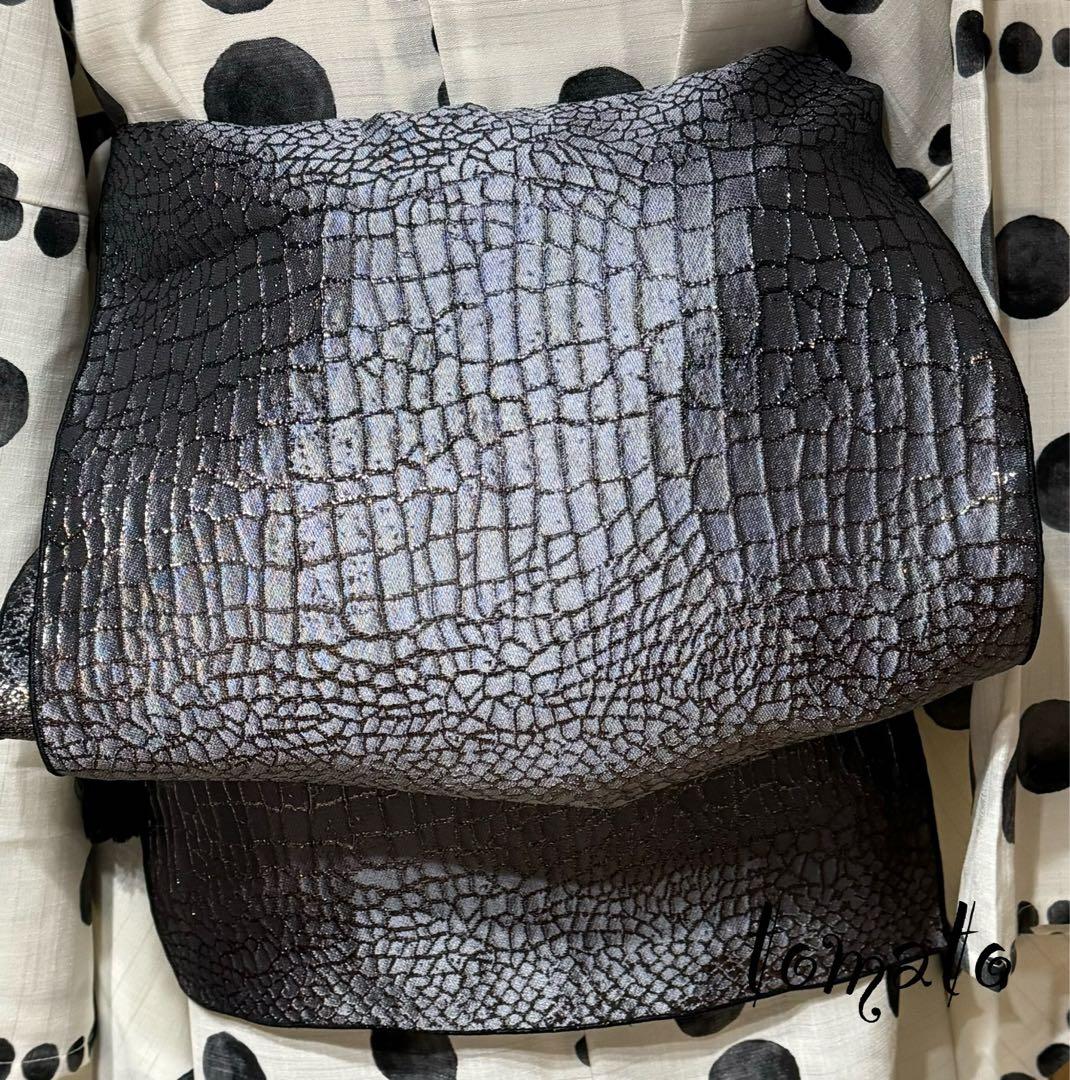 大人兵児帯【クロコダイル　ブラック】　天然石の羽織紐【ワイン】のセット