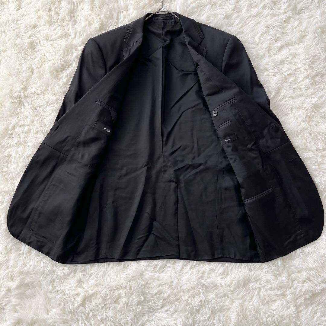 【ヒューゴボス】テーラードジャケット 48 L相当　黒 ピークドラペル シングル