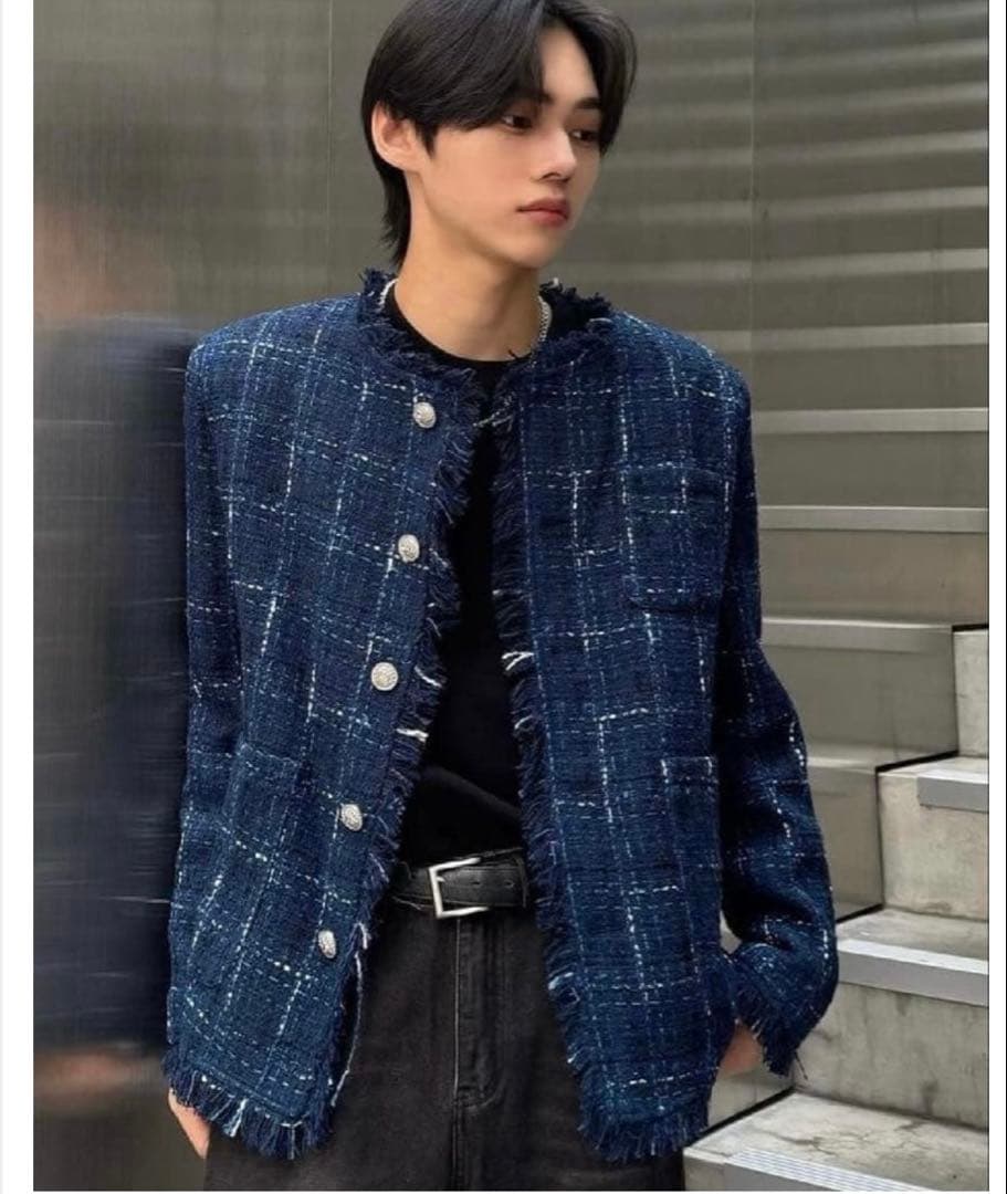 ALUDE 松島聡 着用 blue check tweed jacket