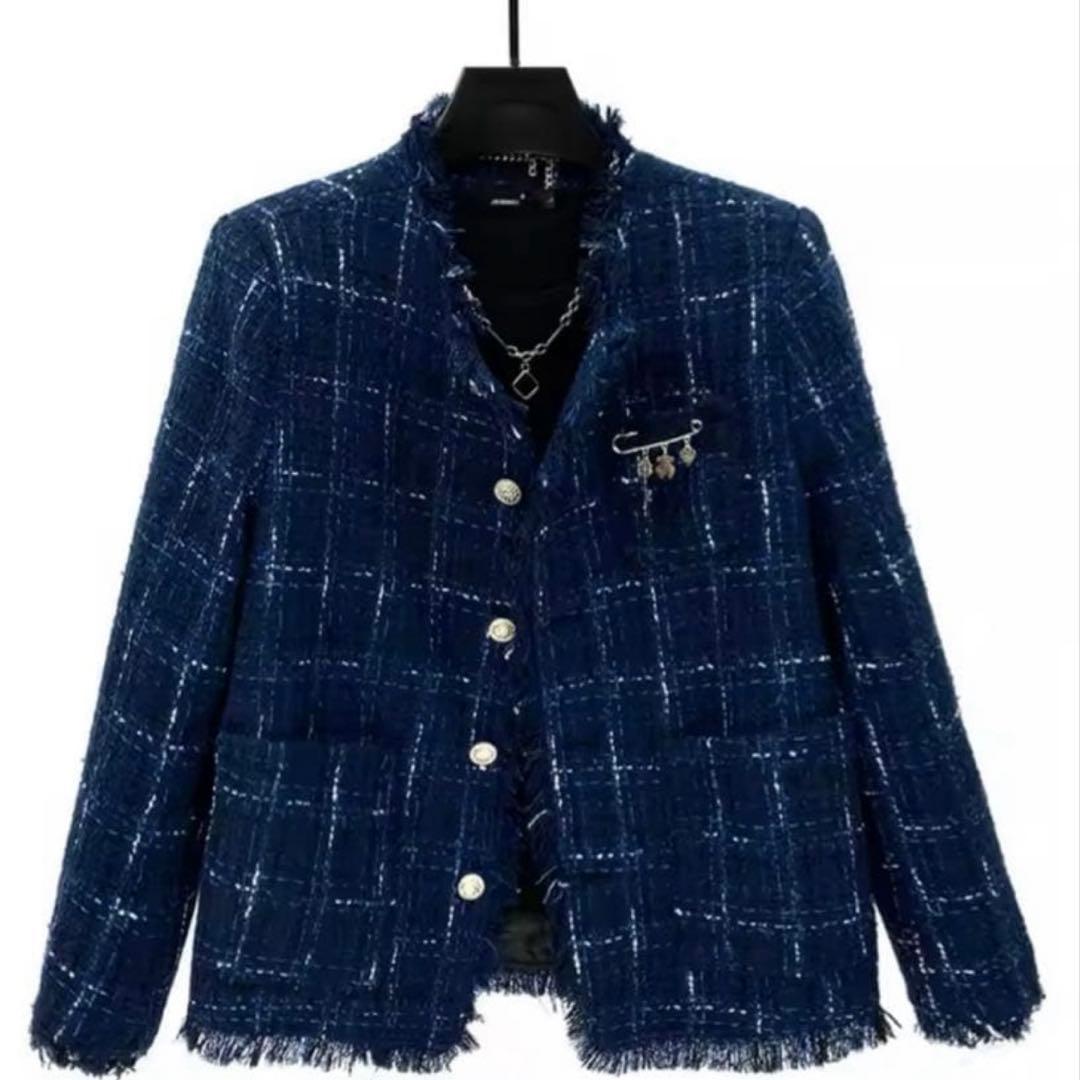 ALUDE 松島聡 着用 blue check tweed jacket