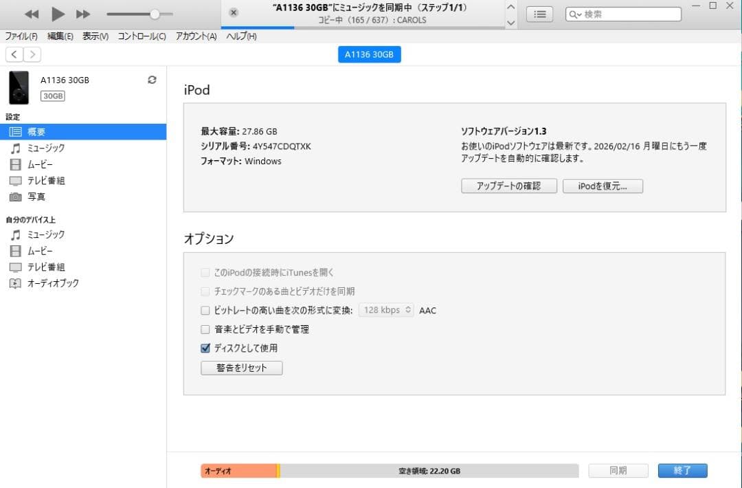 Apple ipod classic A1136 30GB　第五世代　動作品