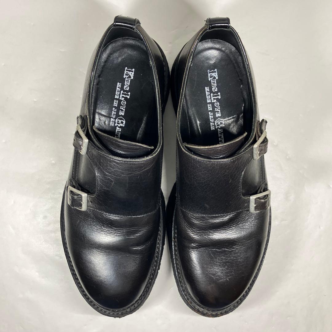 【人気デザイン】KIDS LOVE GAITE ダブルモンク レザー 黒 厚底