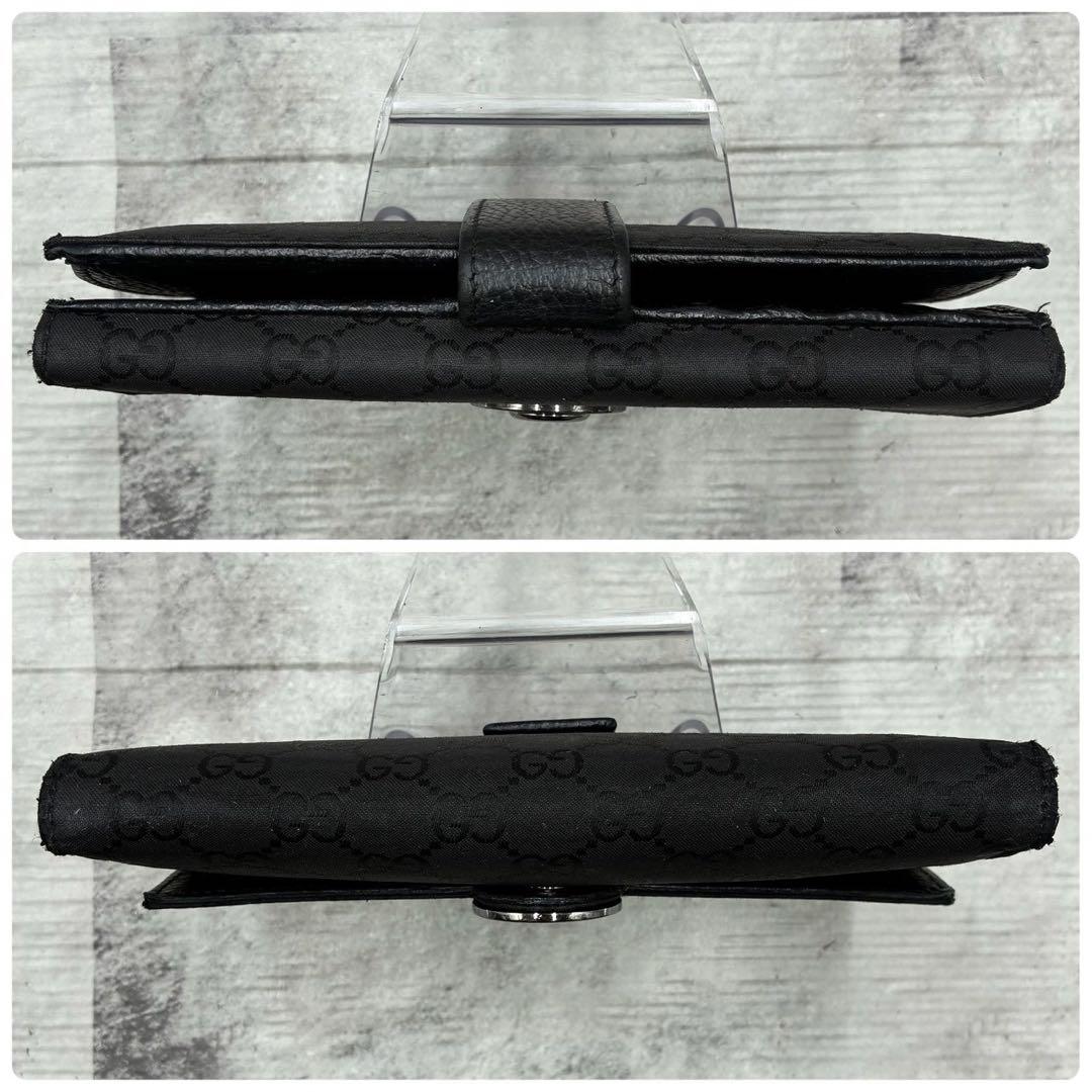 美品 グッチ GGキャンバス Wホック 長財布 折り財布 金具 型押し ブラック