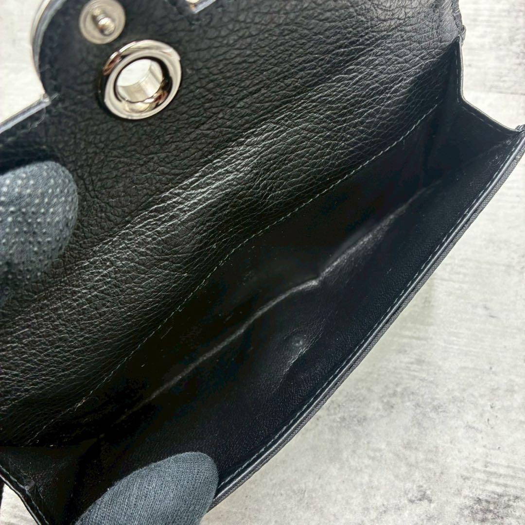 美品 グッチ GGキャンバス Wホック 長財布 折り財布 金具 型押し ブラック