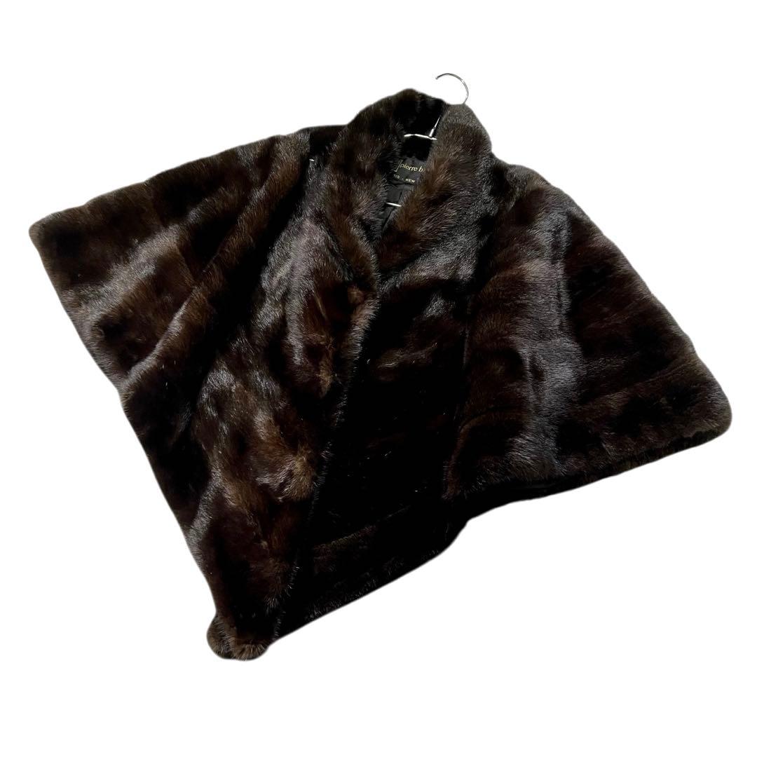 裾周り230cm ピエールバルマン ブラックグラマーミンク ポンチョ ケープ