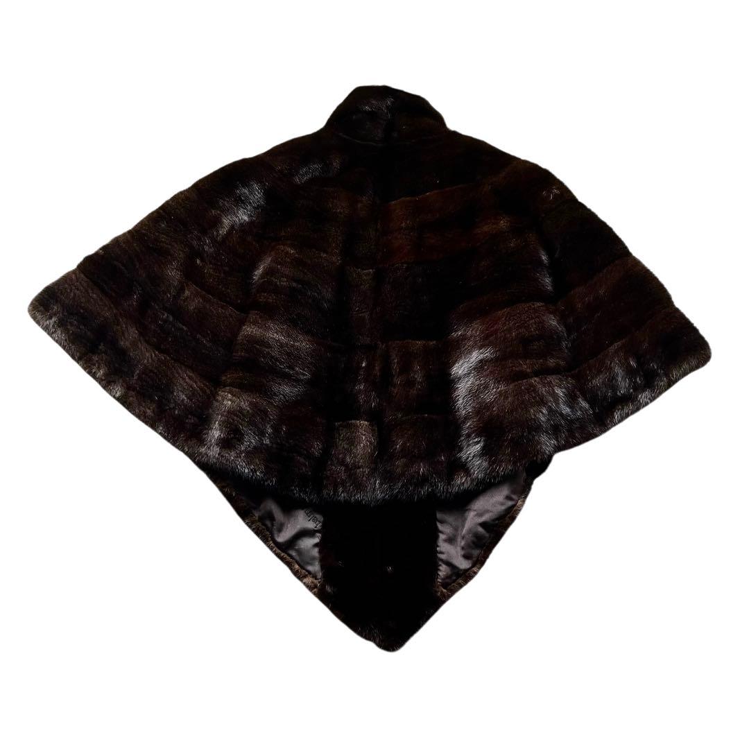 裾周り230cm ピエールバルマン ブラックグラマーミンク ポンチョ ケープ