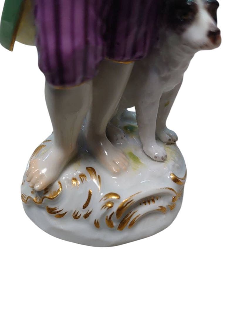 美品　マイセン　フィギュリン　笛吹き少年と犬