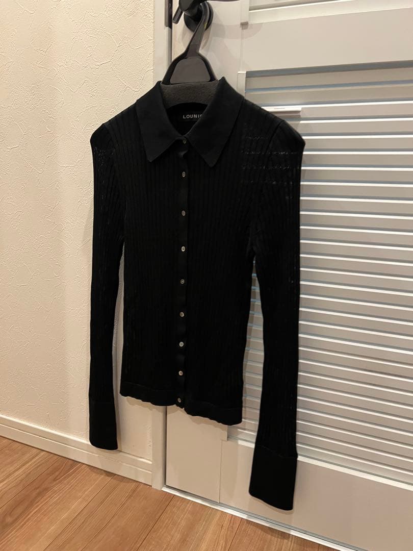 未使用LOUNIE アセテートリブ襟付きリブカーディガン アセテートリブルーニィ