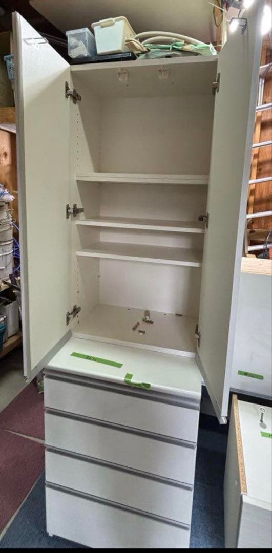 ホワイト キッチンキャビネット 棚3段 引き出し4つ【引取りのみ】いいね値引き