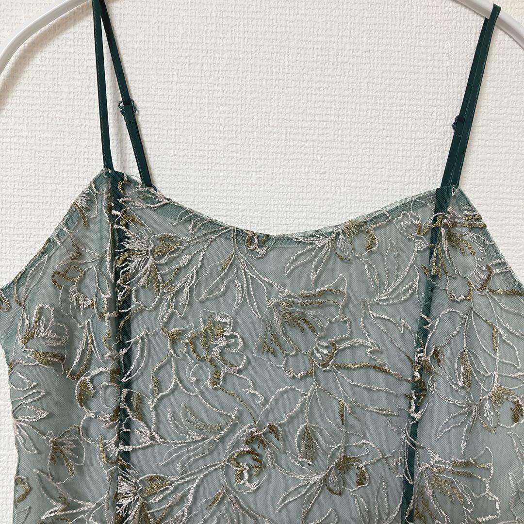 美品　人気　カナ　花柄刺繍 レースボレロ キャミワンピース ２点セット　グリーン