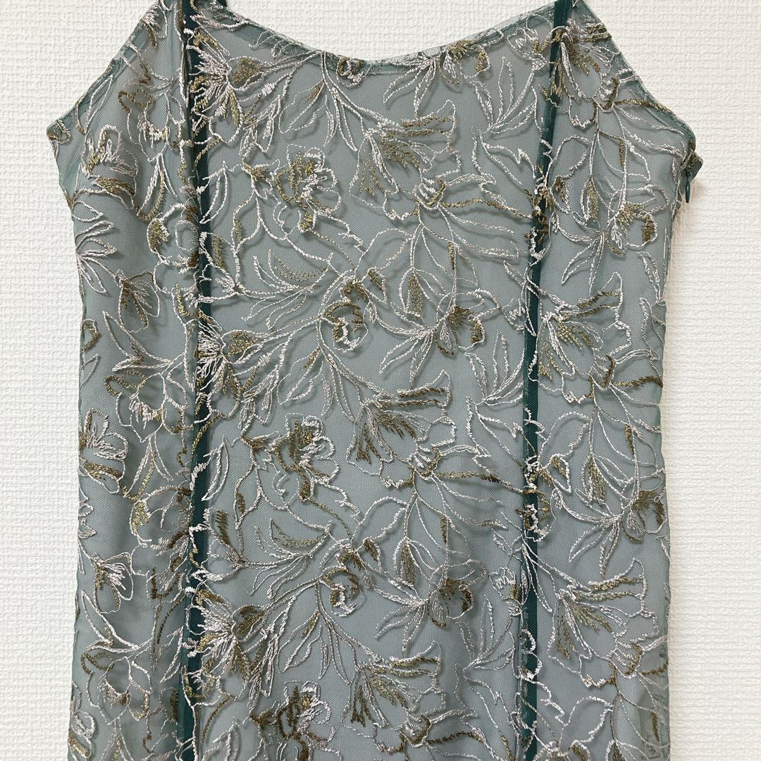 美品　人気　カナ　花柄刺繍 レースボレロ キャミワンピース ２点セット　グリーン