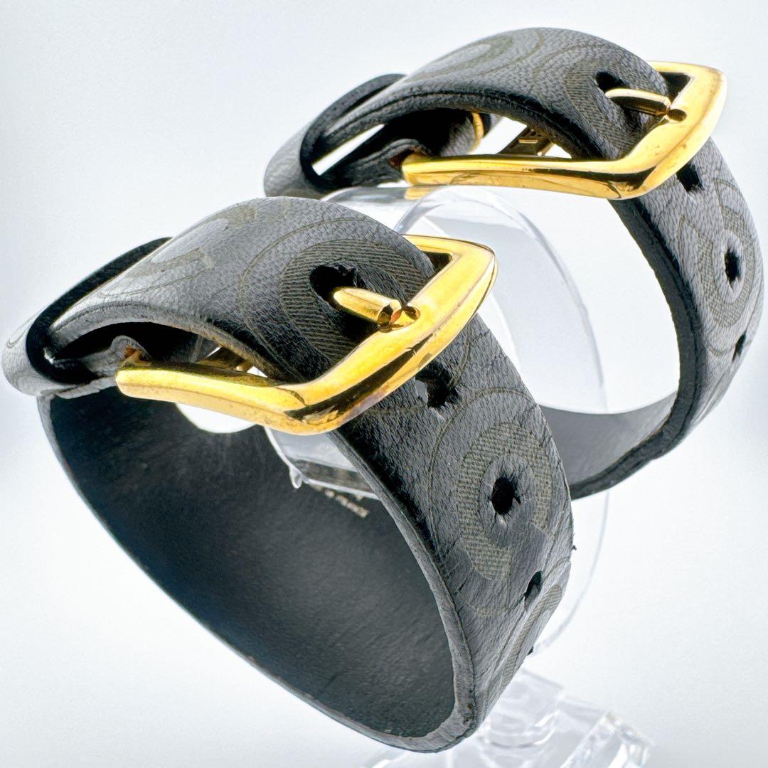 希少 シャネル COCO バングル ブレスレット ヴィンテージ レザー ロゴ