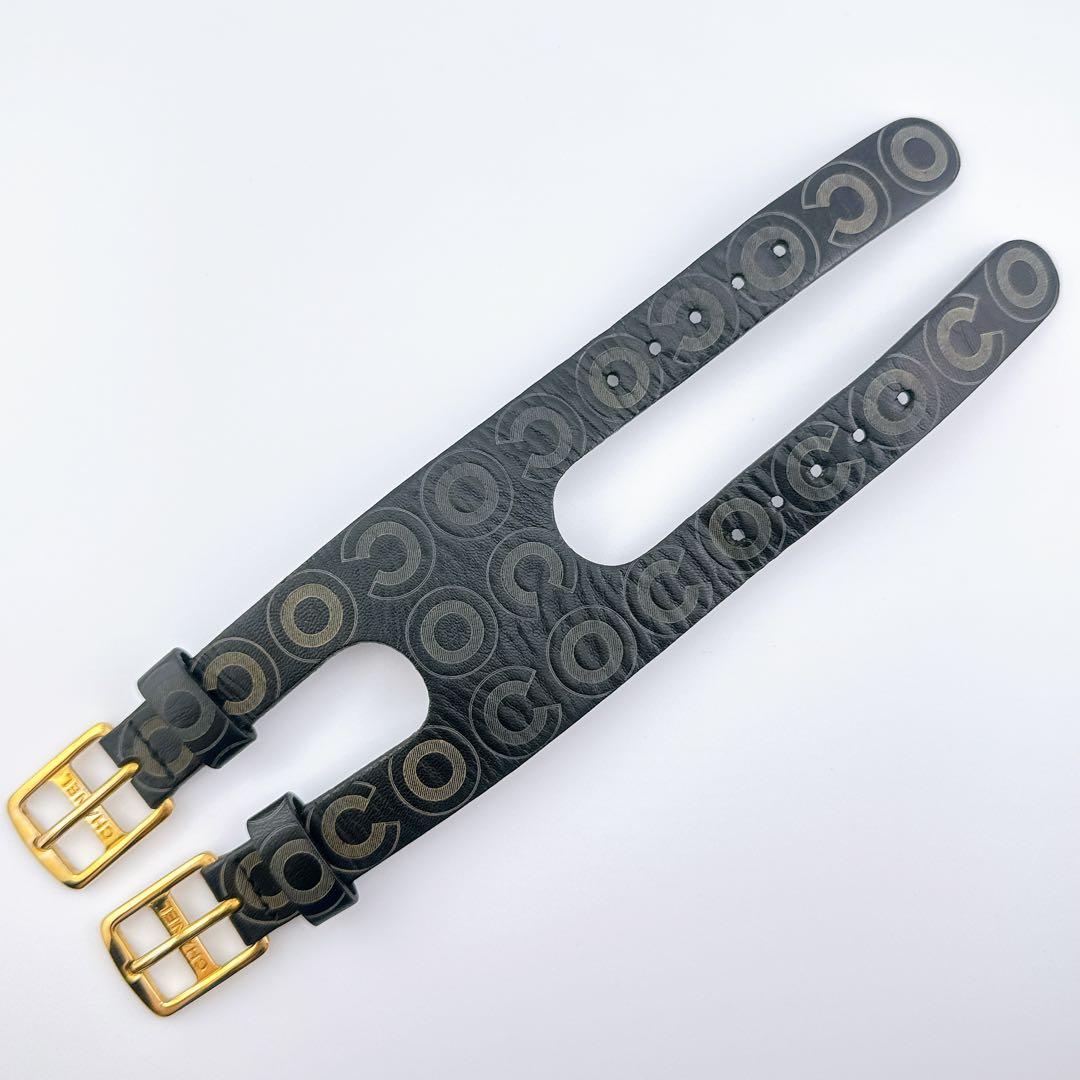 希少 シャネル COCO バングル ブレスレット ヴィンテージ レザー ロゴ