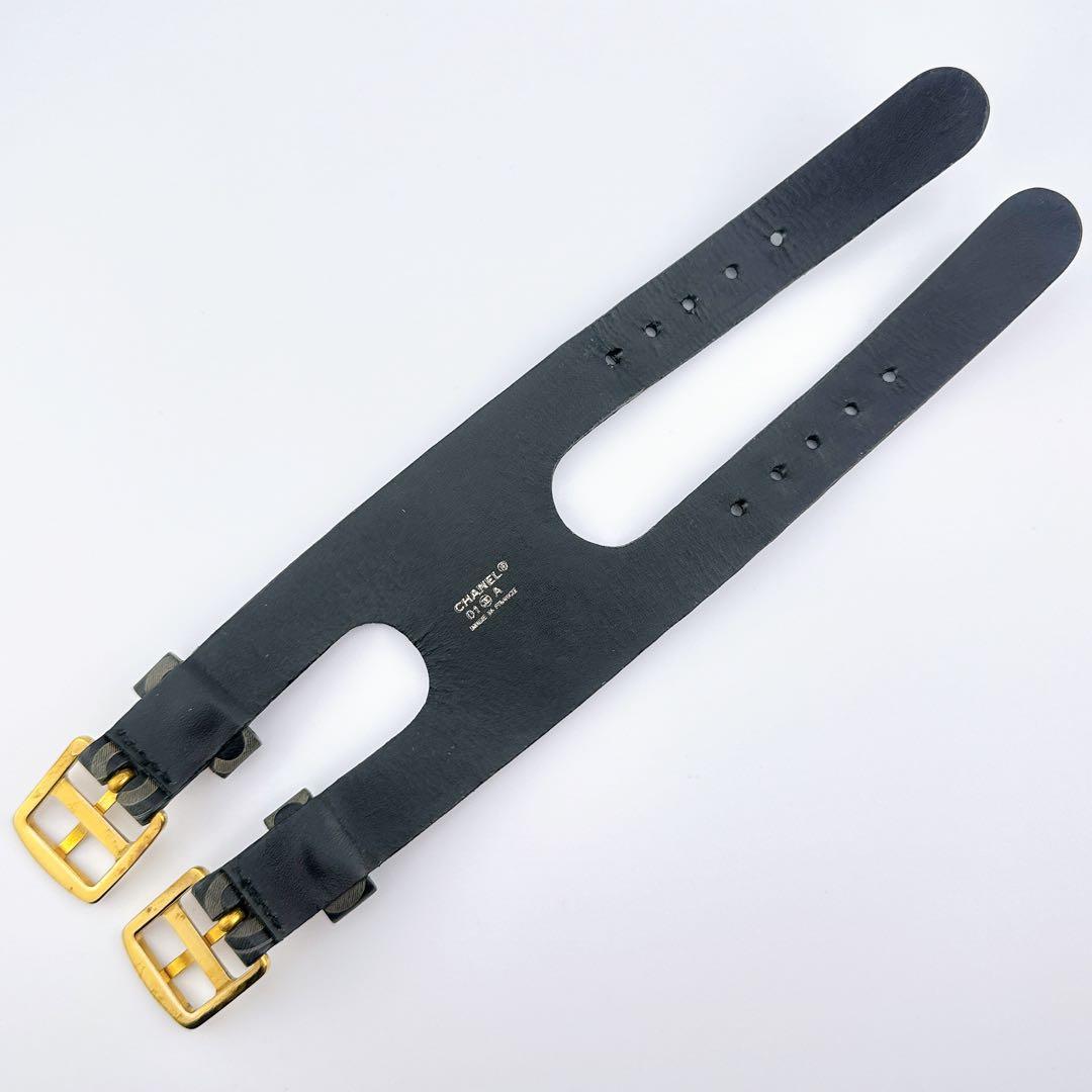 希少 シャネル COCO バングル ブレスレット ヴィンテージ レザー ロゴ