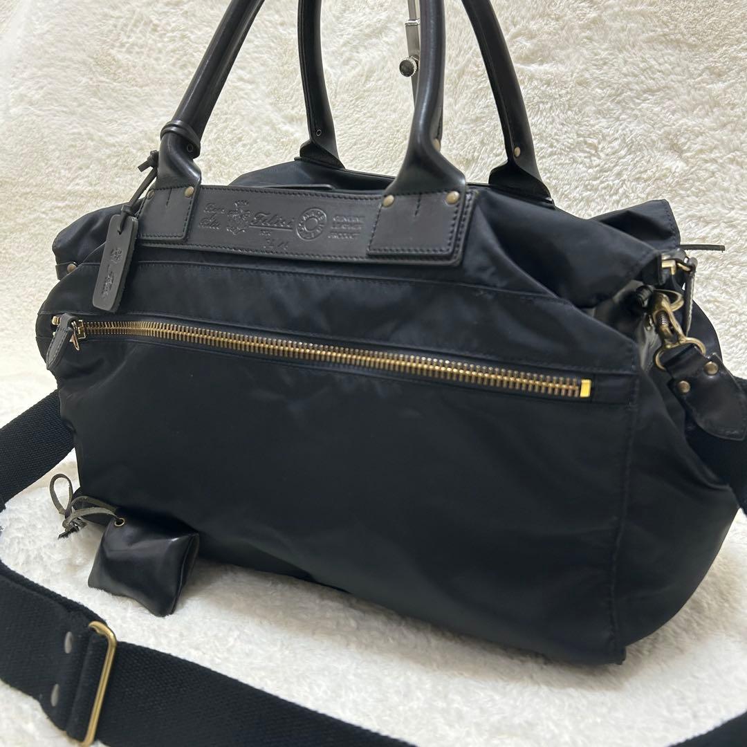 【美品】フェリージ 2way ボストンバッグ P4/6 ブラック 底板付き