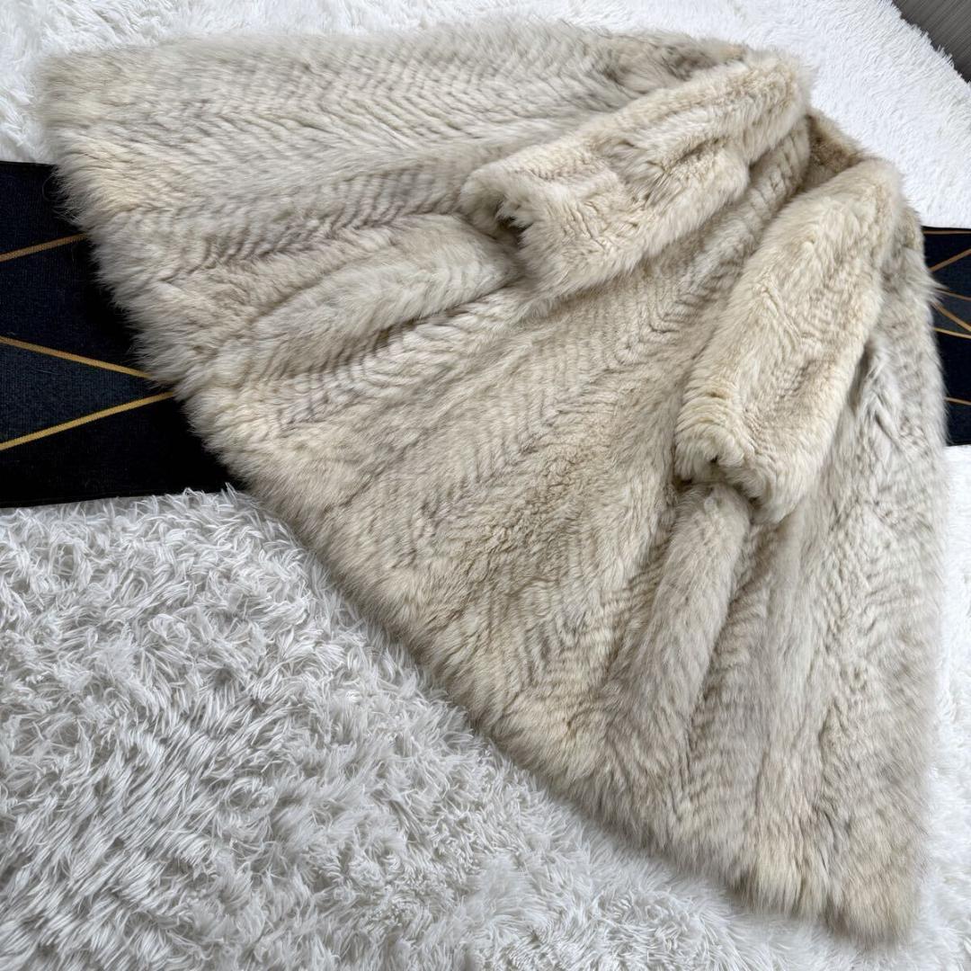 総丈118㎝ ブルーフォックス ファーコート 本毛皮 ロング XXL AA254