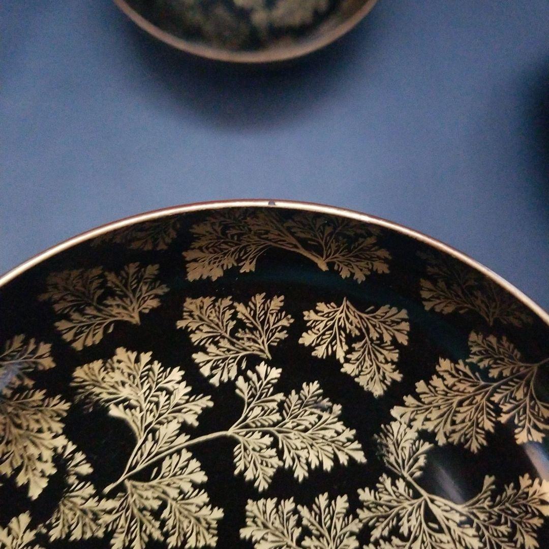 時代輪島塗 黒漆 シダ金蒔絵 小皿 銘々皿 4枚