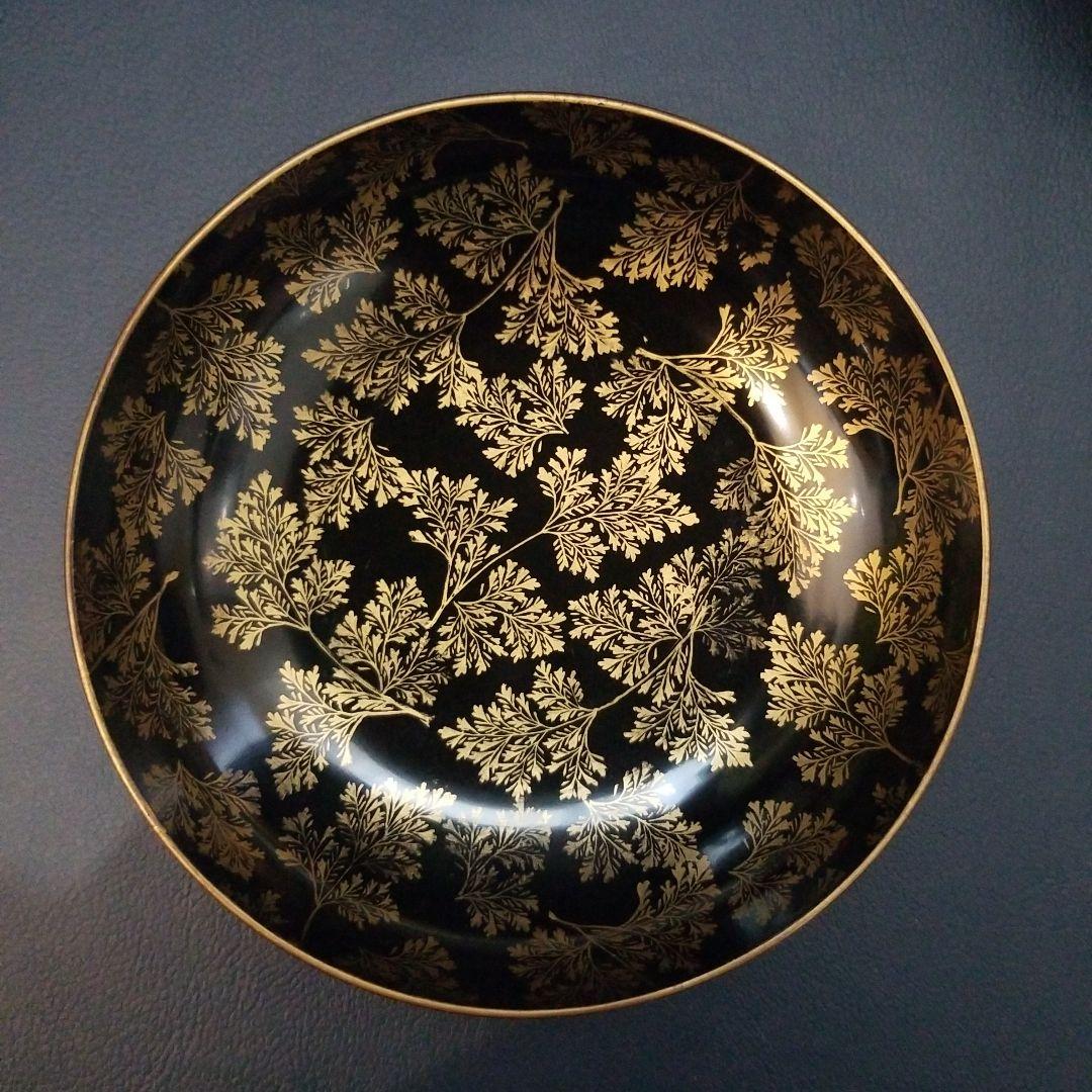 時代輪島塗 黒漆 シダ金蒔絵 小皿 銘々皿 4枚
