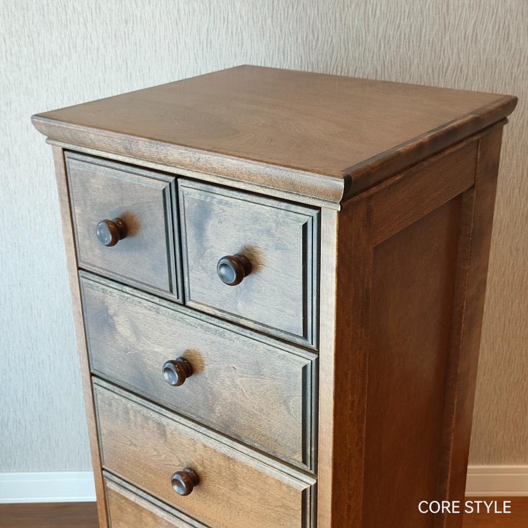 高級　スリムチェスト　5段チェスト　6杯　組木　樺材　アンティーク