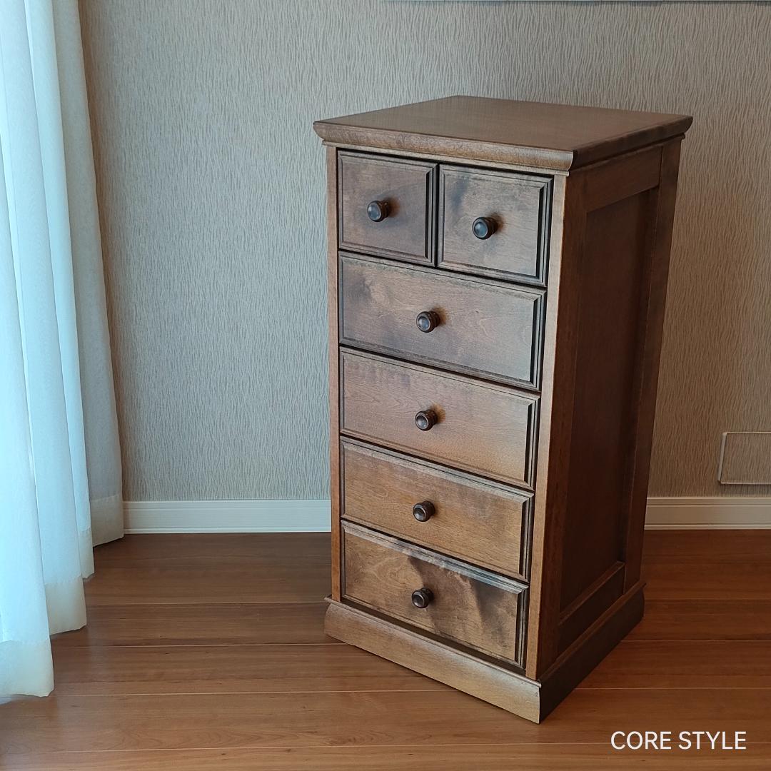 高級　スリムチェスト　5段チェスト　6杯　組木　樺材　アンティーク
