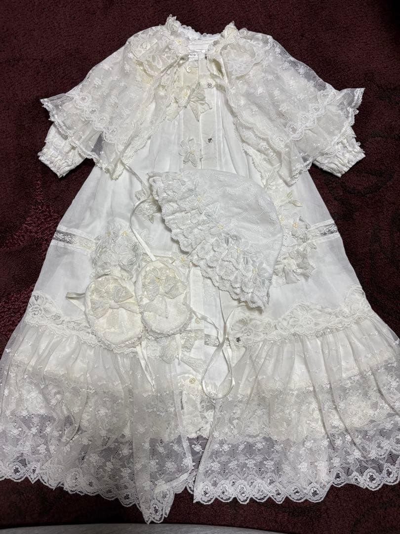 ホワイト ベビードレス 帽子・靴下付き 6点セット