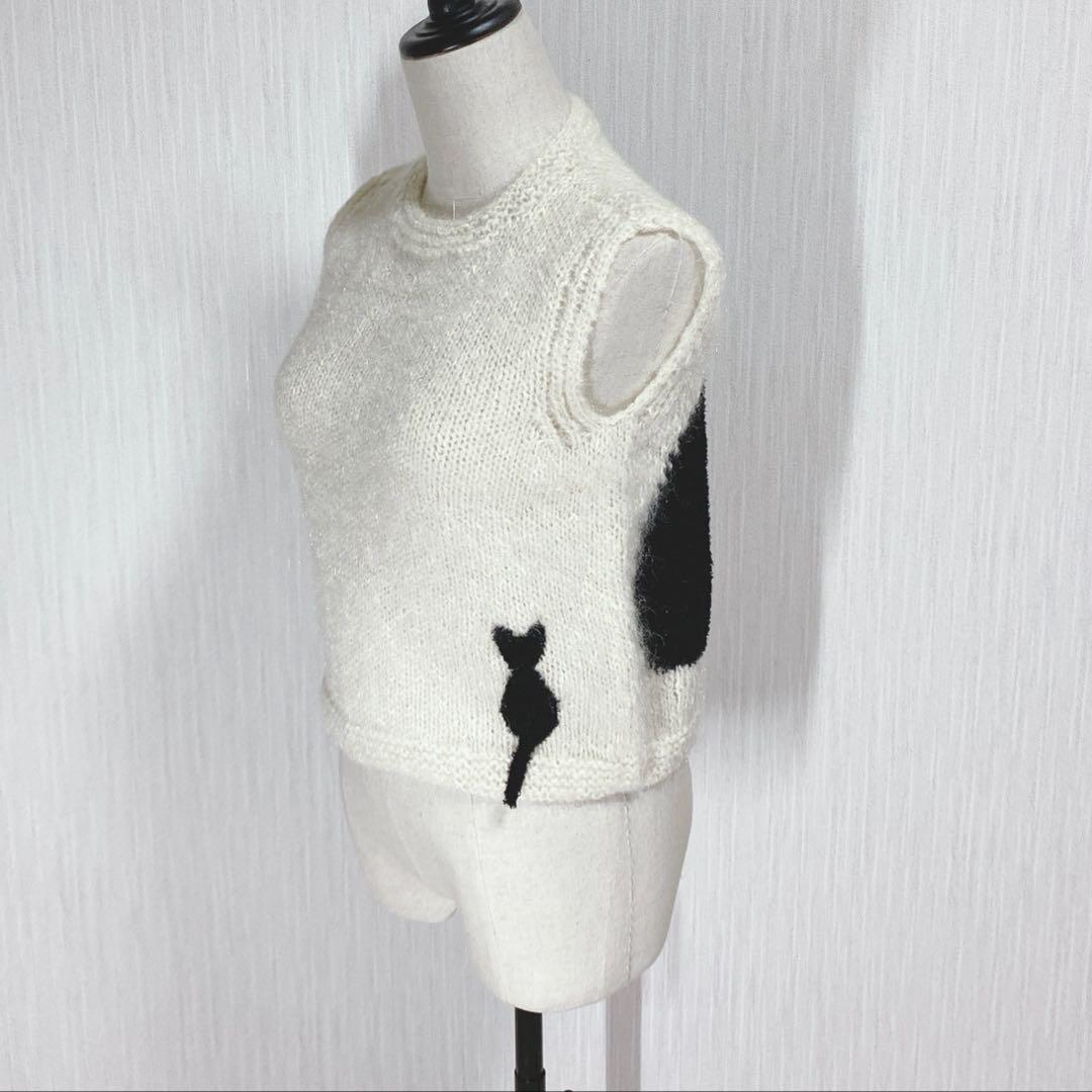 新品未使用ふわっふわっオーダー インターシャ手編みBLACK CATニットベスト