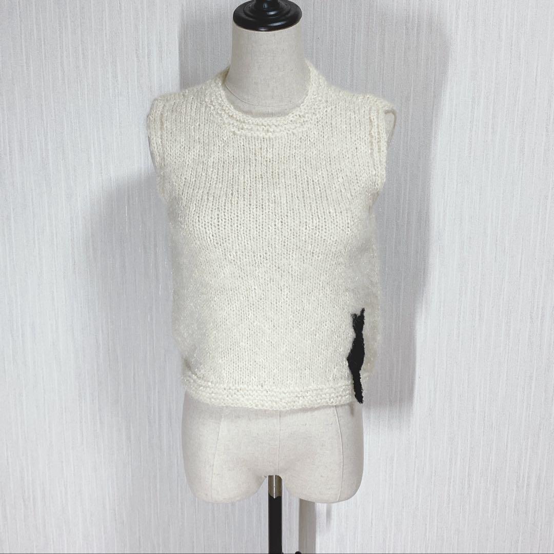 新品未使用ふわっふわっオーダー インターシャ手編みBLACK CATニットベスト