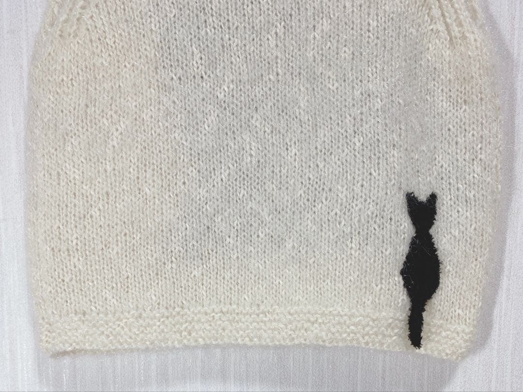 新品未使用ふわっふわっオーダー インターシャ手編みBLACK CATニットベスト