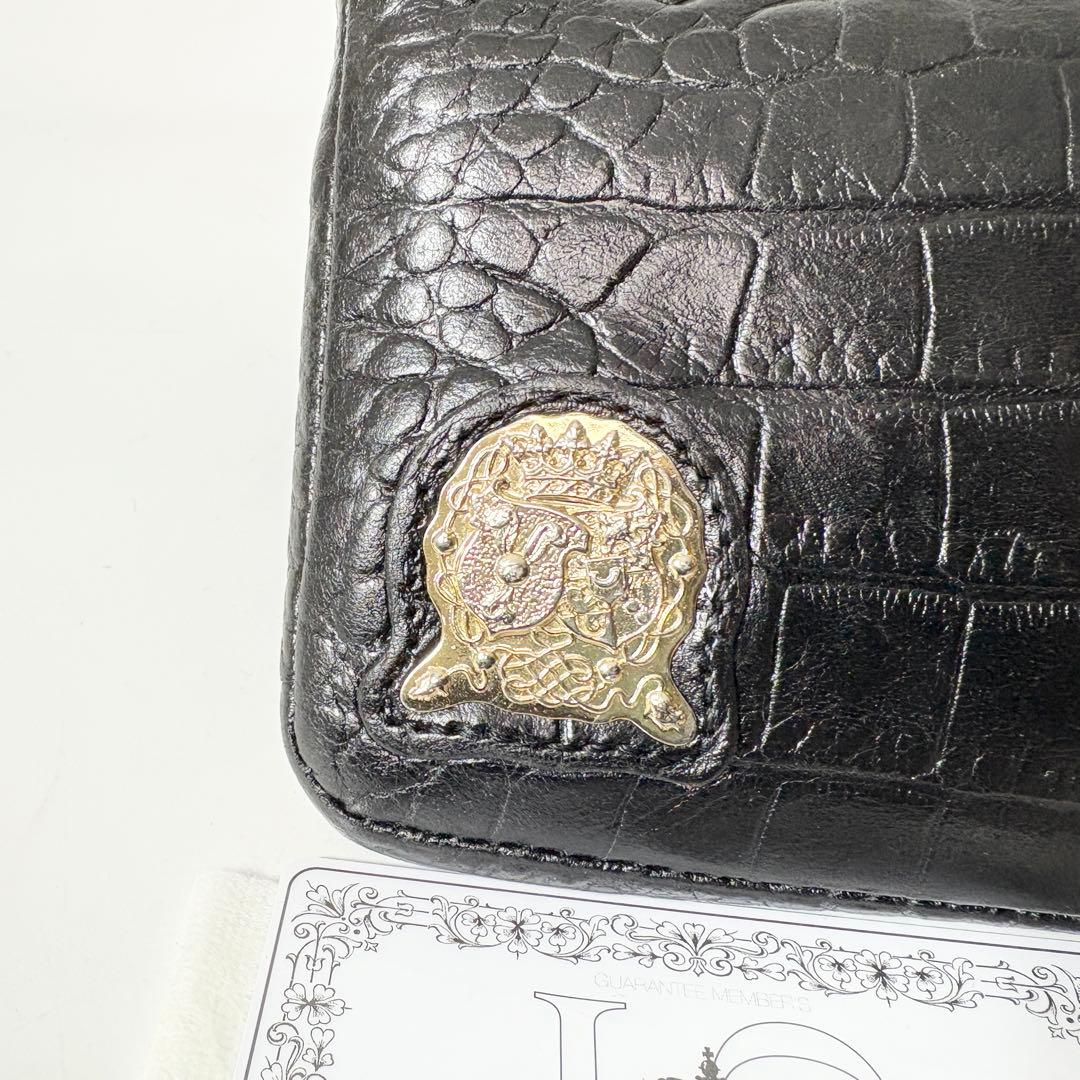 ADMJ ビジュー　クロコ型押し　ブラック　L字ファスナー　長財布.