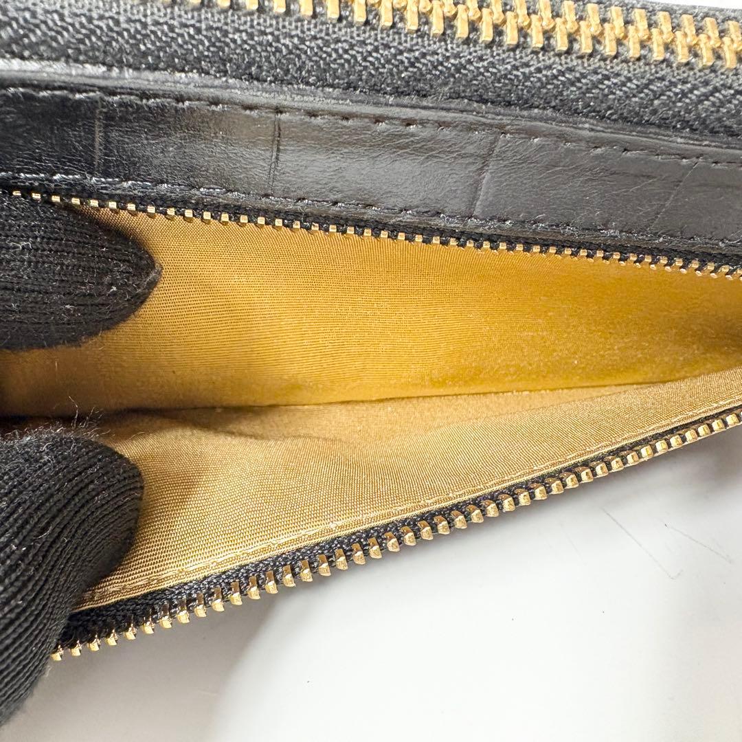 ADMJ ビジュー　クロコ型押し　ブラック　L字ファスナー　長財布.