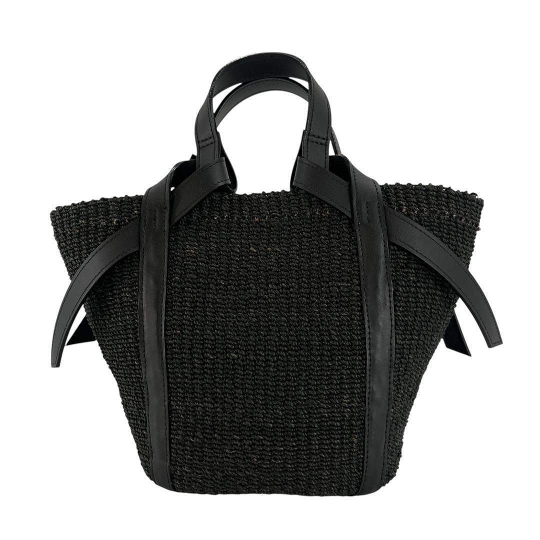 ヴィオラドーロ　2way かごバッグ　ショルダーバッグ　ミロ　アバカ　レザー　黒