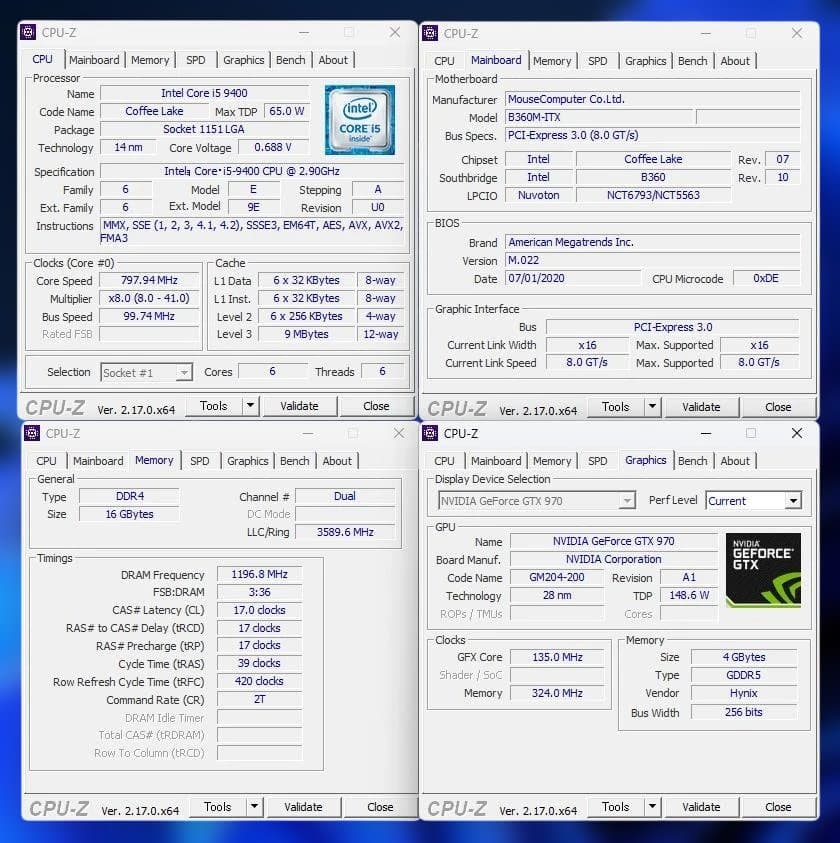 コンパクトゲーミングPC　i5-9400 16Gb GTX-970