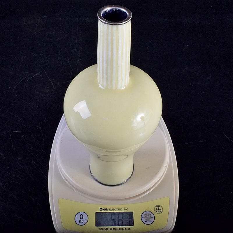 七宝焼　安藤七宝店　純銀刻印　瓶子型　黄玉釉　花瓶　共箱　M　R8511