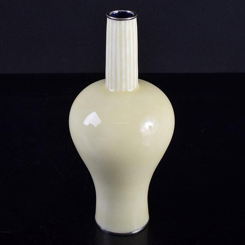 七宝焼　安藤七宝店　純銀刻印　瓶子型　黄玉釉　花瓶　共箱　M　R8511