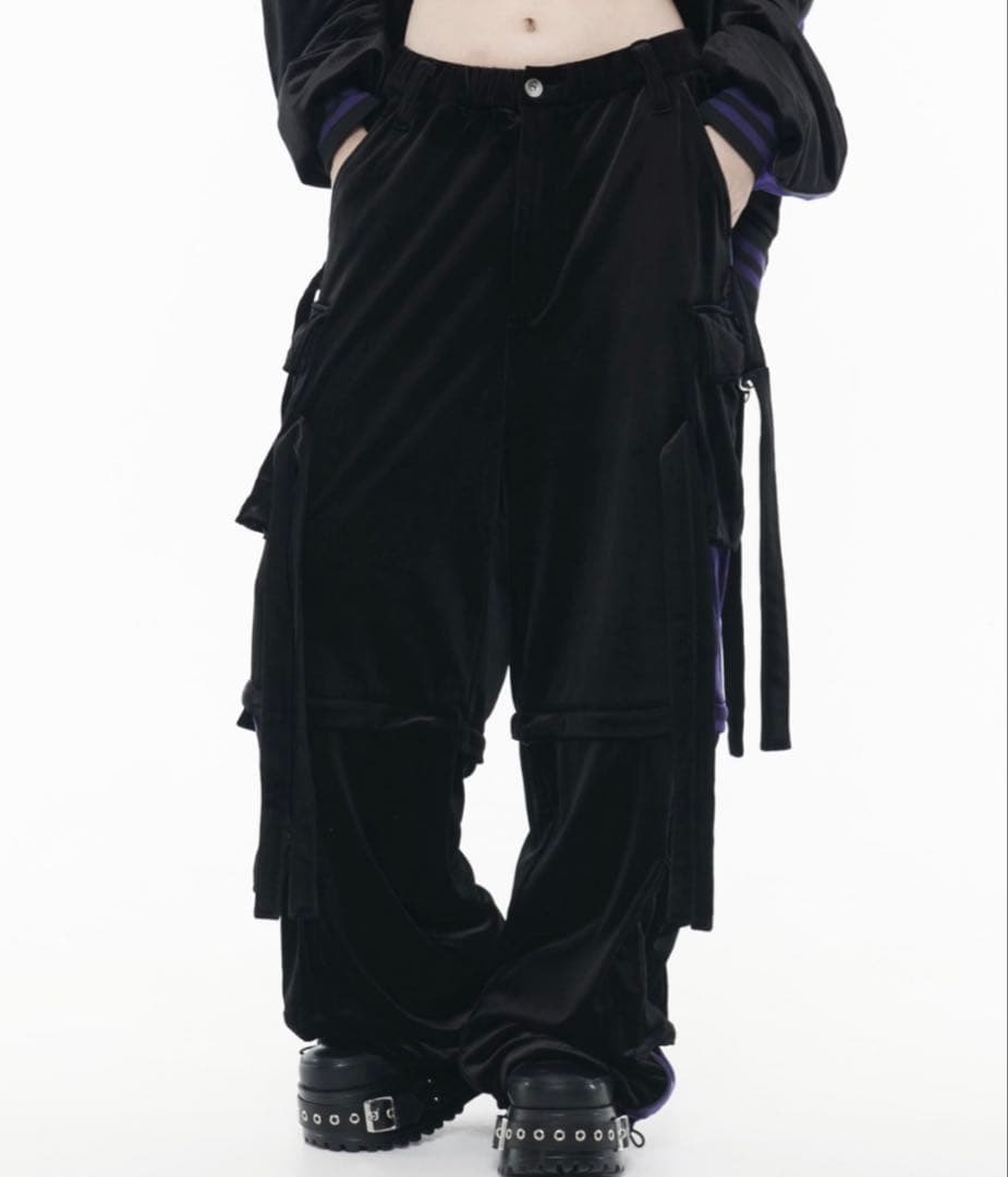 REFLEM/レフレム セットアップ ドラゴン刺繍 ベロアスカジャン 黒紫