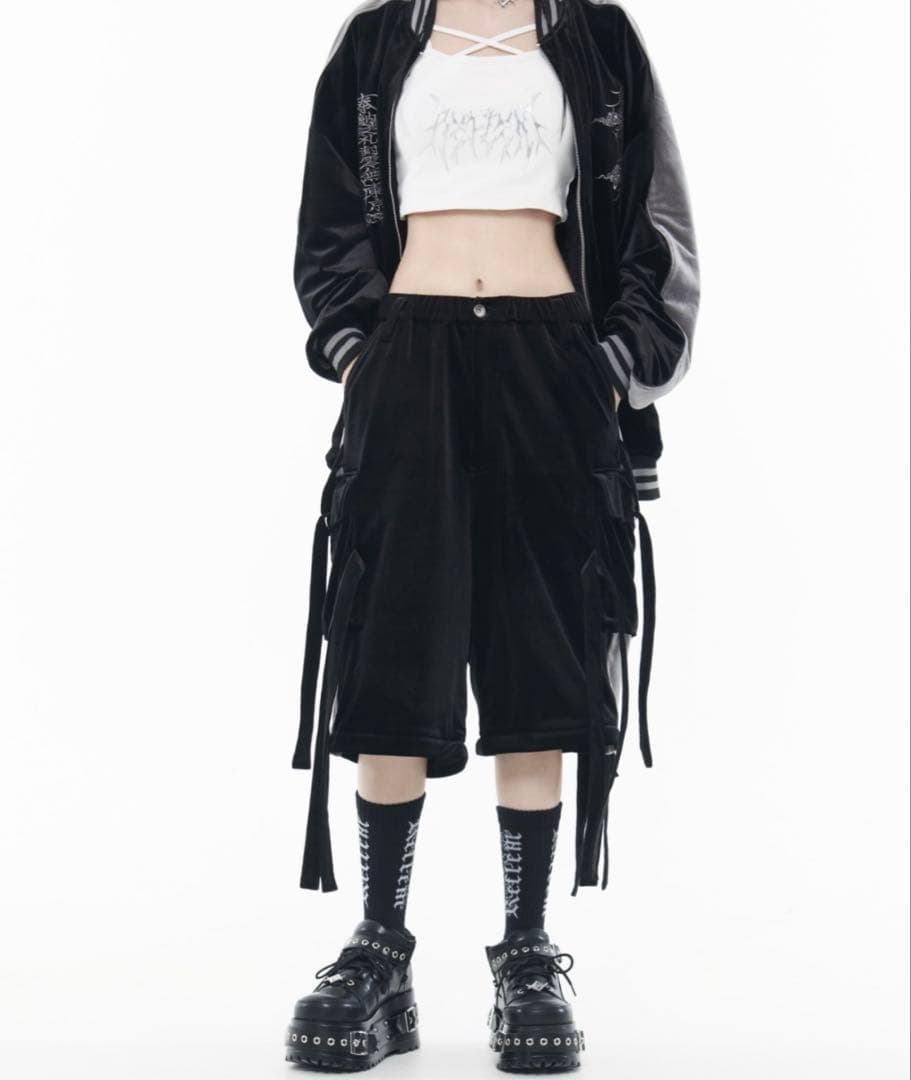 REFLEM/レフレム セットアップ ドラゴン刺繍 ベロアスカジャン 黒紫