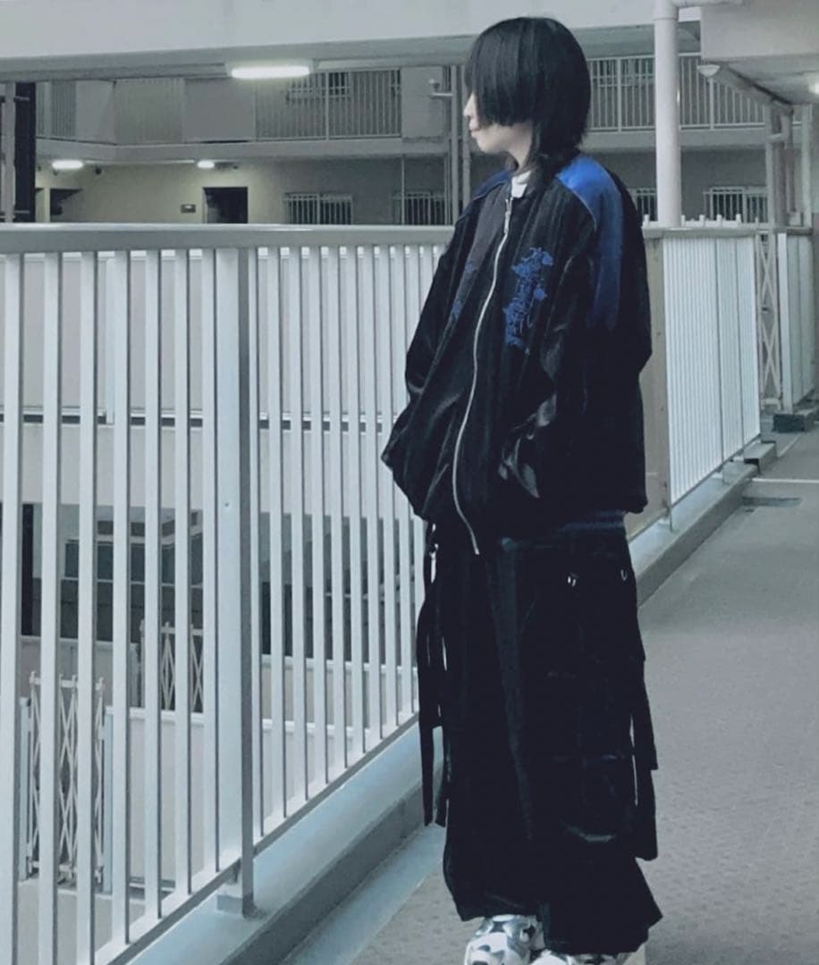 REFLEM/レフレム セットアップ ドラゴン刺繍 ベロアスカジャン 黒紫