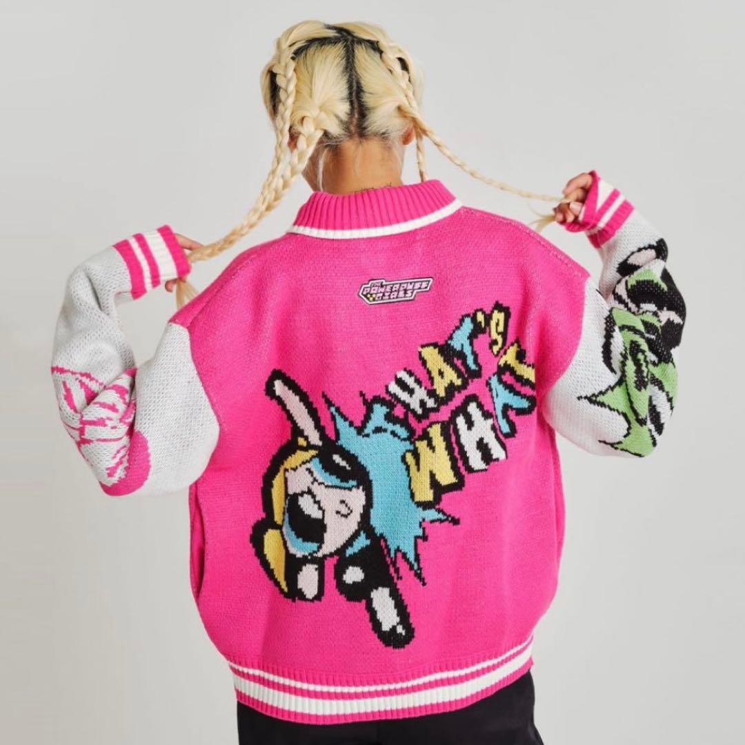新品　未使用　パワパフガールズ× atmos ニット ブルゾン パーカー　ピンク