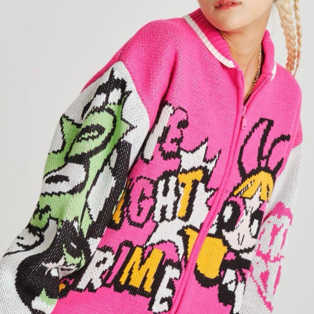 新品　未使用　パワパフガールズ× atmos ニット ブルゾン パーカー　ピンク